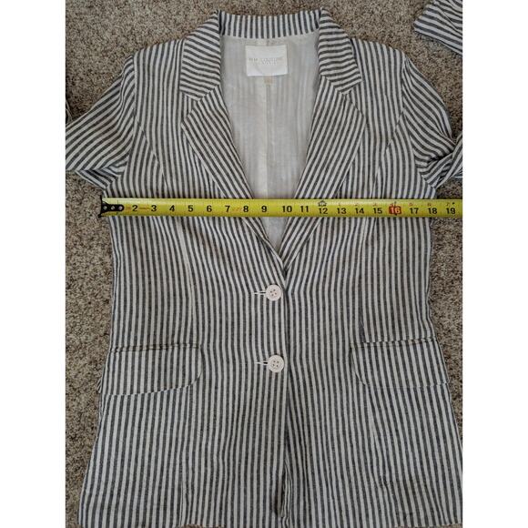 MM Couture Blue Striped Linen Blazer Jacket Womens Lightweight Button-Up Size M - Picture 8 of 9